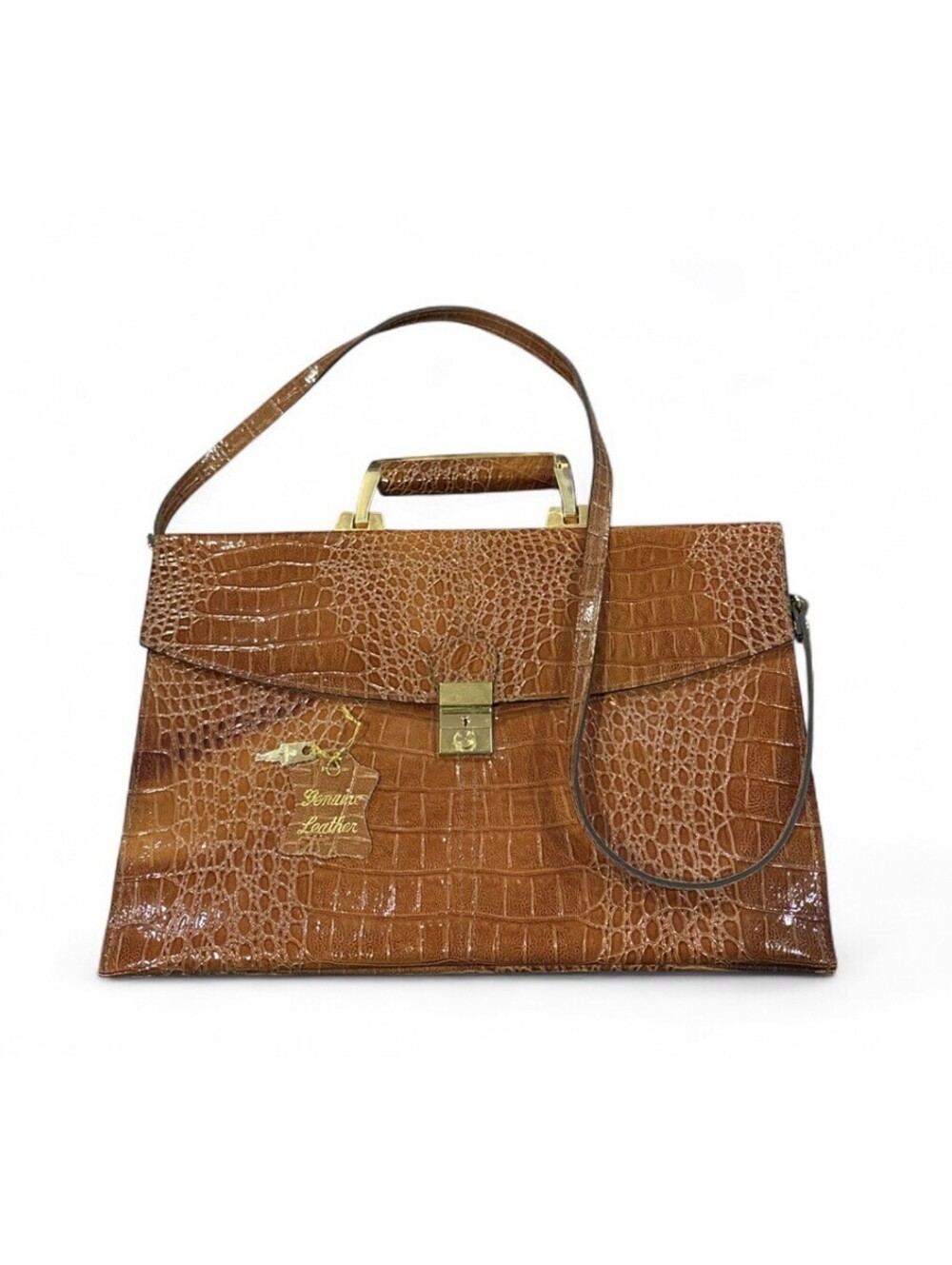 Vintage Sudhaus Genuine Leather Croc Embossed Bag Pristine Cond Original Key